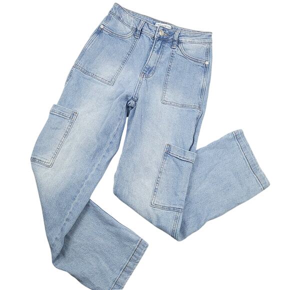 And Now This Women’s Cargo Jeans Sz 26 Light Wash Blue Denim Y2K Style - Picture 1 of 14